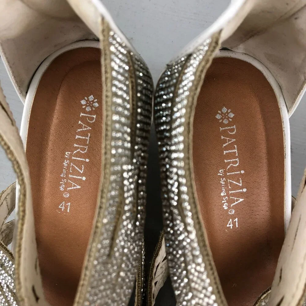 Patrizia by Spring Step Women's Size 41 (9.5-10) White Embellished Wedge Heels